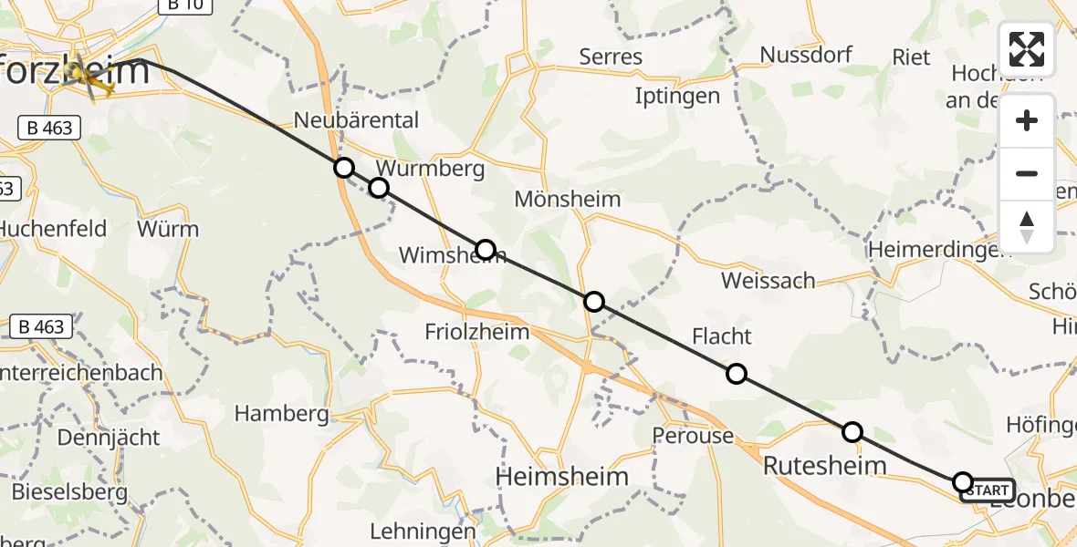 Flugroute Rettungshubschrauber Leonberg Hospital - Pforzheim, 21 September 2026, 10:37