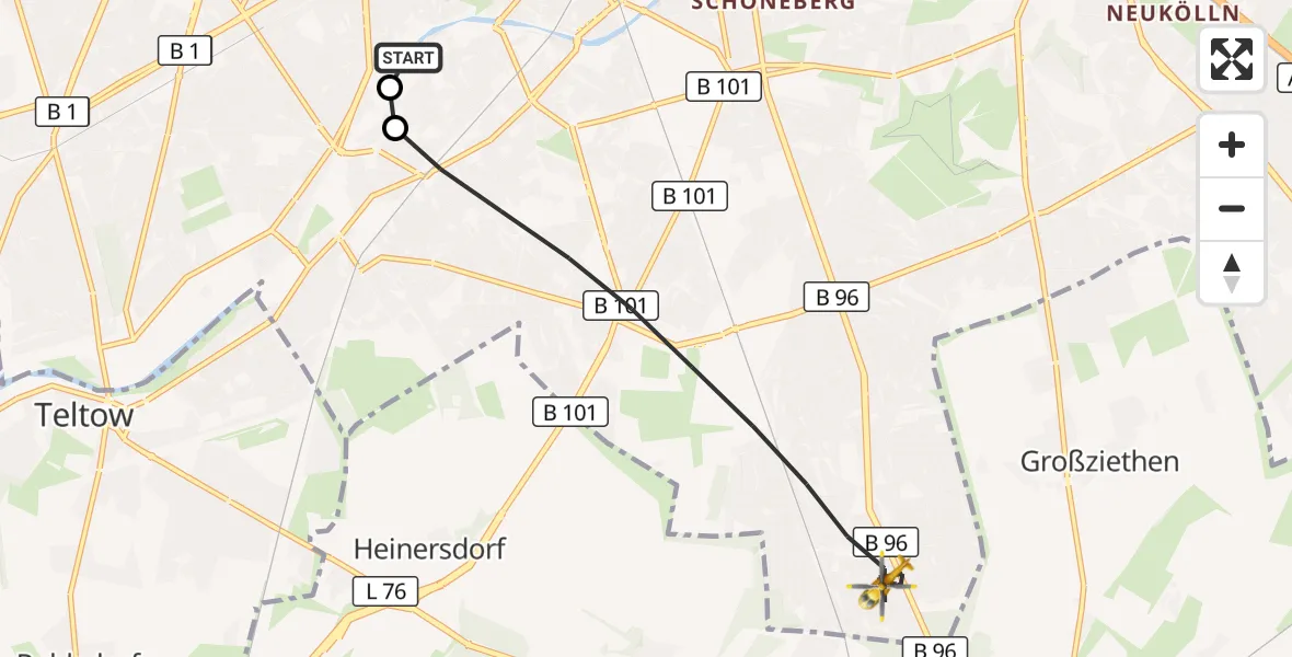 Flugroute Rettungshubschrauber Charité Clinic Benjamin Franklin Campus - Berlin, 21 September 2026, 10:40