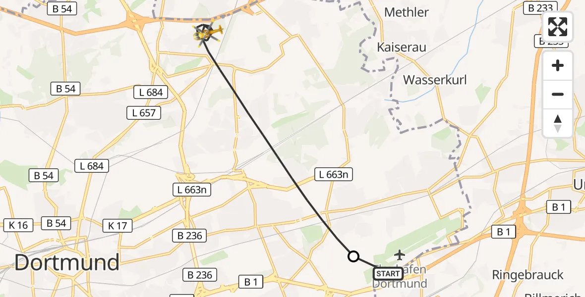 Flugroute Rettungshubschrauber Dortmund Flughafen - Dortmund, 21 September 2026, 10:40