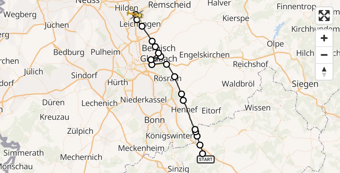 Flugroute Ambulanzhubschrauber Roßbach - Langenfeld-Wiescheid Flugplatz, 21 September 2026, 10:49