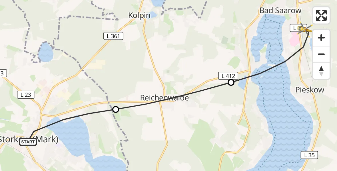 Flugroute Rettungshubschrauber Storkow (Mark) - Bad Saarow, 21 September 2026, 10:59