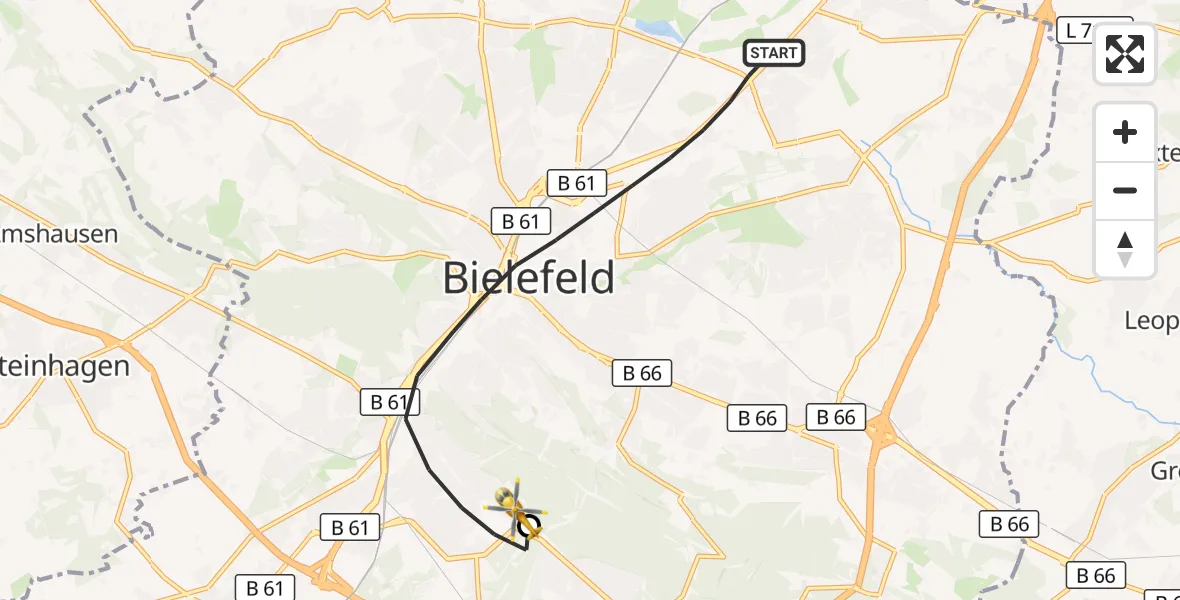 Flugroute Rettungshubschrauber Bielefeld - Luftrettungszentrum Bielefeld, 21 September 2026, 11:02