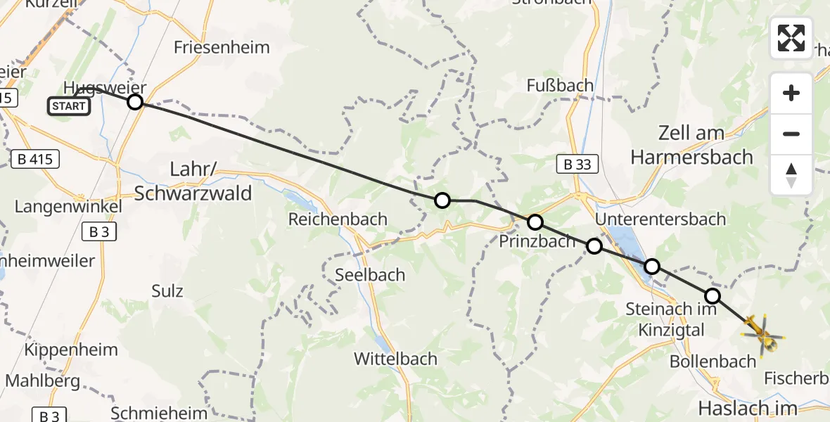 Flugroute Rettungshubschrauber Lahr Flughafen - Haslach im Kinzigtal, 21 September 2026, 11:02