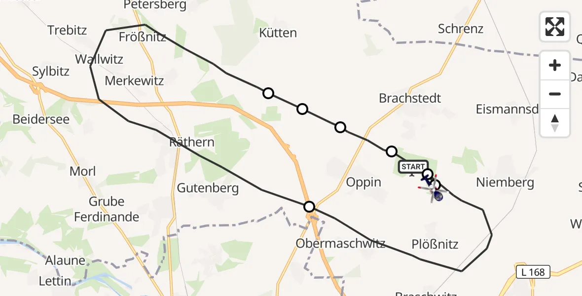 Flugroute Polizeihubschrauber Halle-Oppin Flugplatz - Landsberg, 21 September 2026, 11:06