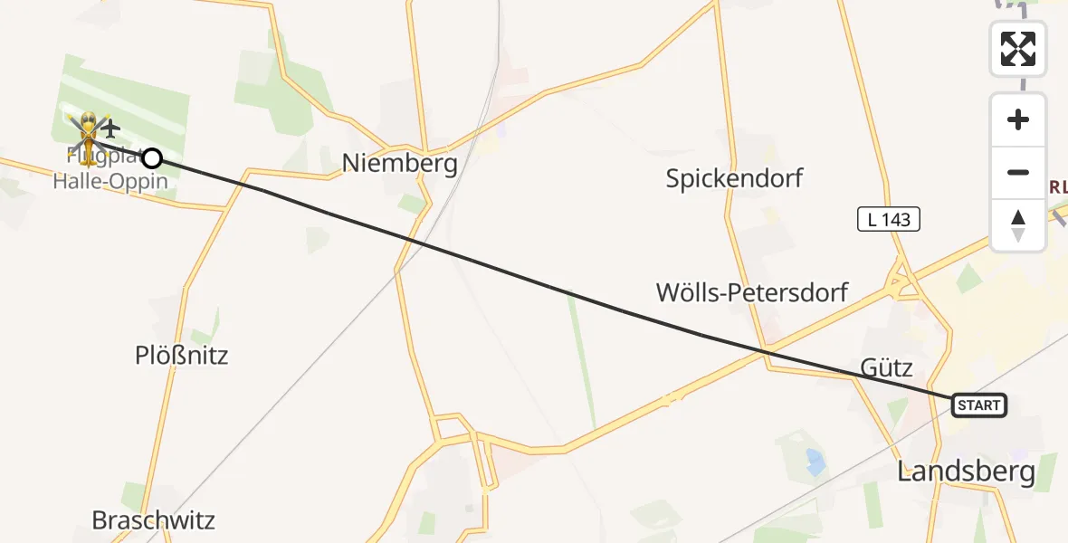 Flugroute Rettungshubschrauber Landsberg - Halle-Oppin Flugplatz, 21 September 2026, 11:09