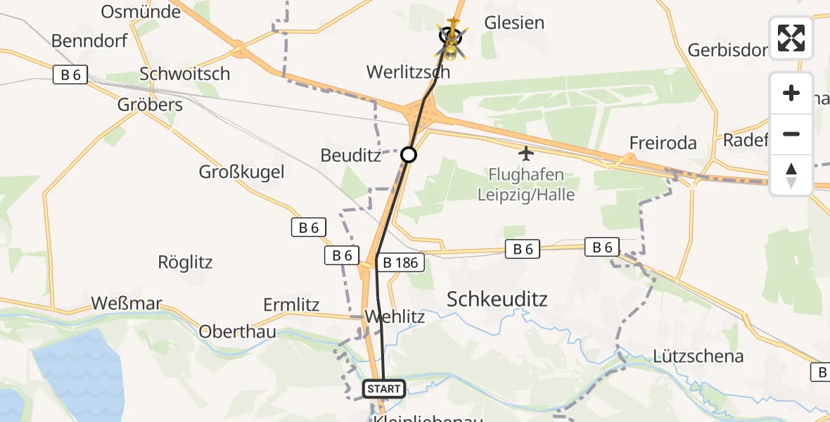 Flugroute Rettungshubschrauber Schkeuditz - Flughafen Leipzig/Halle, 21 September 2026, 11:12