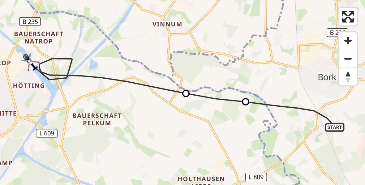 Flugroute Polizeihubschrauber Selm - Datteln, 21 September 2026, 11:15