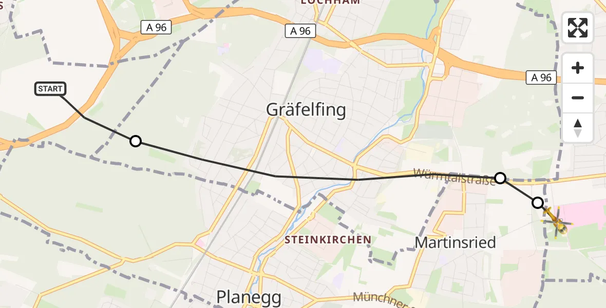 Flugroute Rettungshubschrauber Germering - DRF Air Rescue München Hubschrauberlandeplatz, 21 September 2026, 11:20