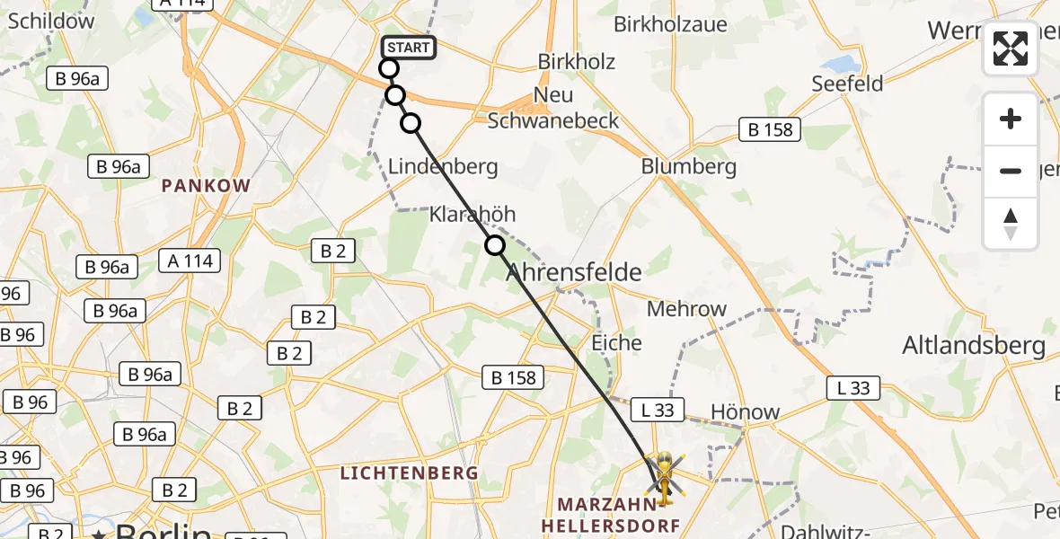 Flugroute Rettungshubschrauber Helios Clinic Berlin-Buch - Berlin, 21 September 2026, 11:20