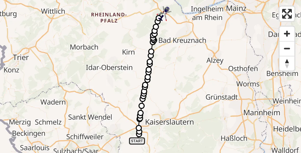 Flugroute Polizeihubschrauber Gerhardsbrunn - Daxweiler, 21 September 2026, 11:20