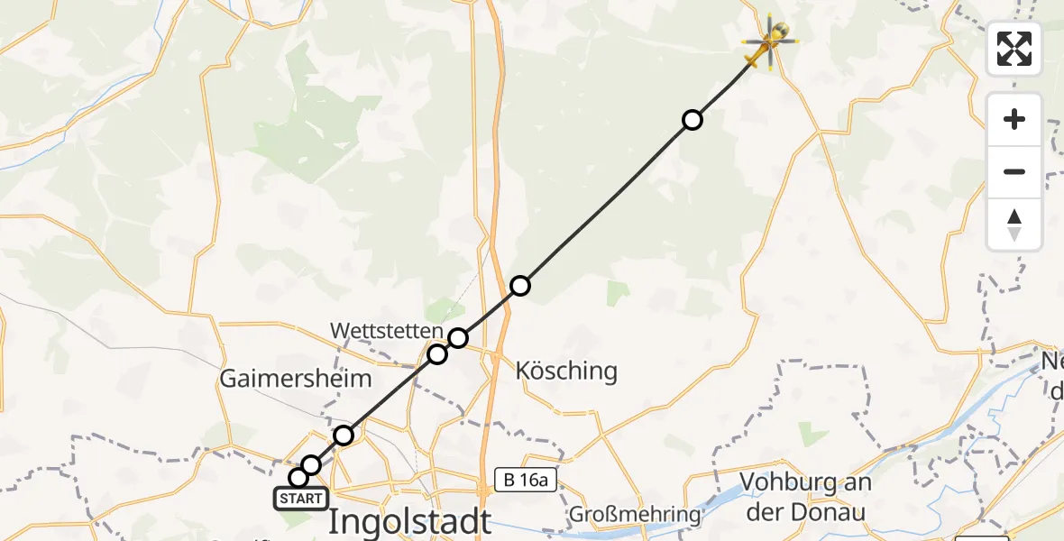 Flugroute Rettungshubschrauber Ingolstadt Hospital - Altmannstein, 21 September 2026, 11:22