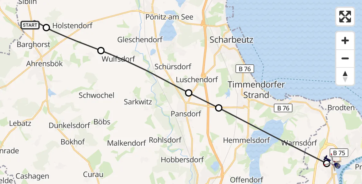 Flugroute Polizeihubschrauber Christoph 12 Luftrettungszentrum - Lübeck, 21 September 2026, 11:21