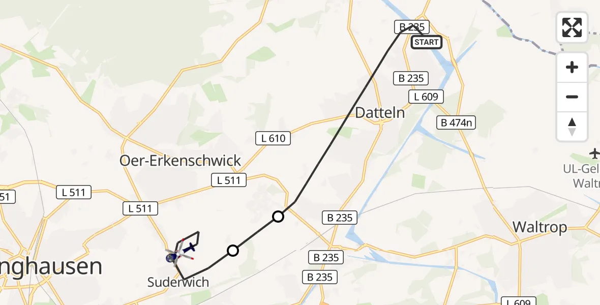 Flugroute Polizeihubschrauber Datteln - Recklinghausen, 21 September 2026, 11:23