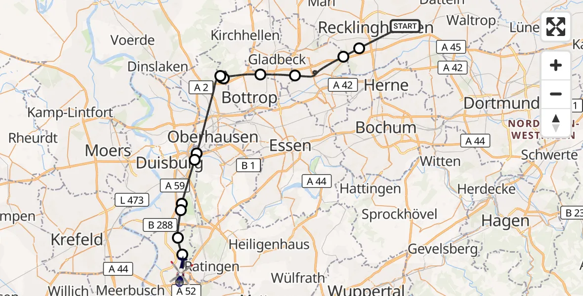 Flugroute Polizeihubschrauber Recklinghausen - Düsseldorf Flughafen, 21 September 2026, 11:29
