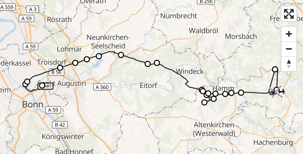 Flugroute Polizeihubschrauber Sankt Augustin - Elben, 21 September 2026, 11:31