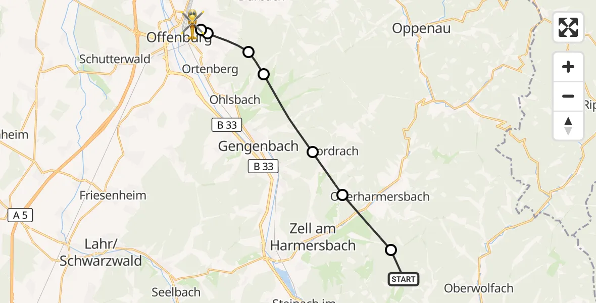 Flugroute Rettungshubschrauber Fischerbach - Offenburg, 21 September 2026, 11:32