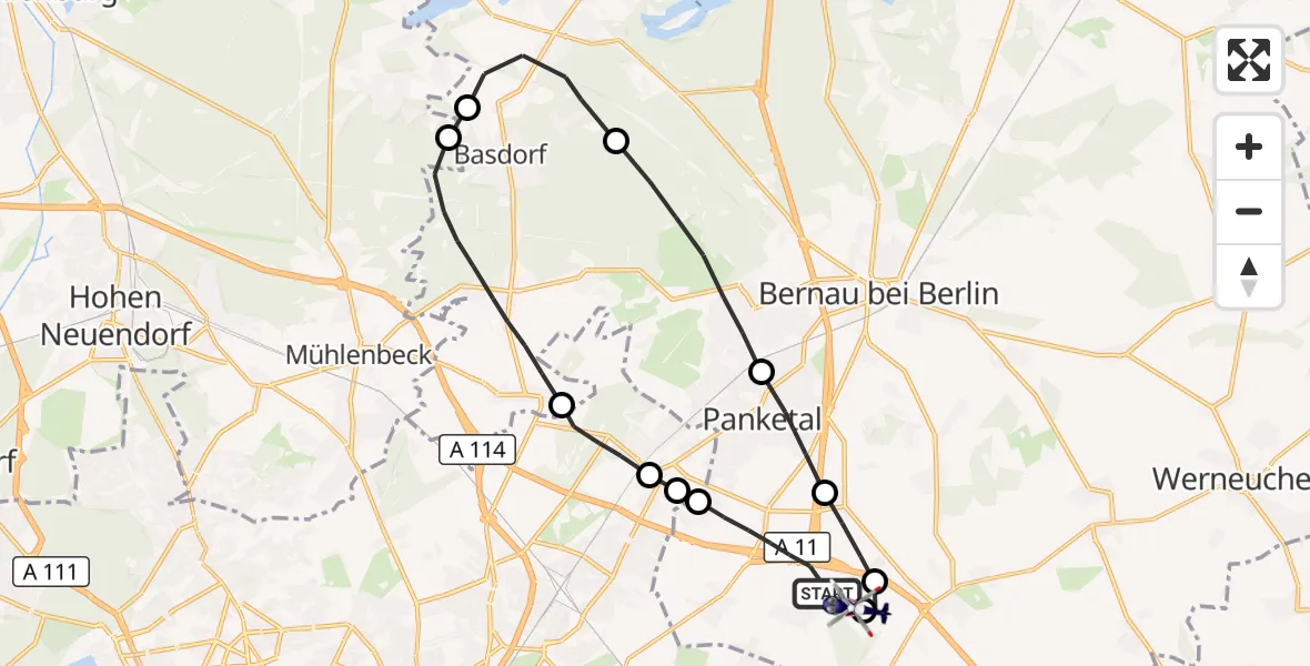 Flugroute Polizeihubschrauber Panketal - Ahrensfelde Hubschrauberlandeplatz, 21 September 2026, 11:33