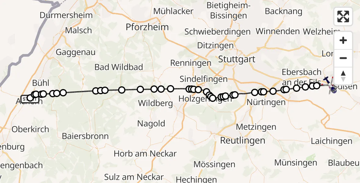 Flugroute Polizeihubschrauber Achern - Göppingen, 21 September 2026, 11:34