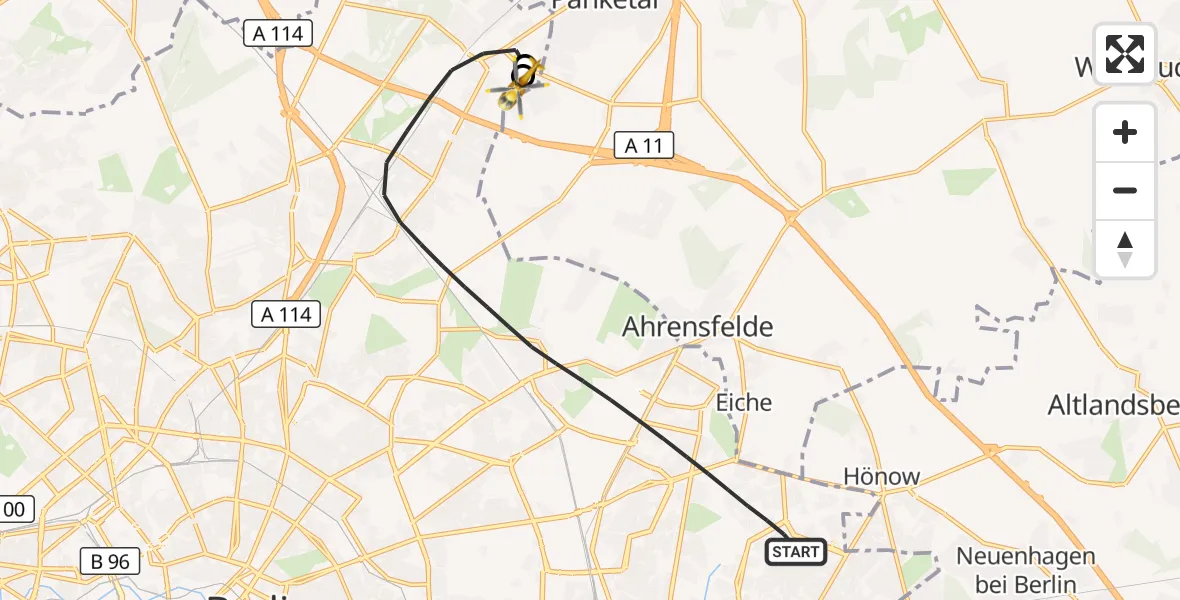 Flugroute Rettungshubschrauber Berlin - Helios Clinic Berlin-Buch, 21 September 2026, 11:41
