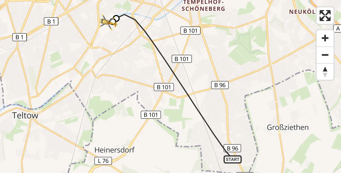 Flugroute Rettungshubschrauber Berlin - Charité Clinic Benjamin Franklin Campus, 21 September 2026, 11:45