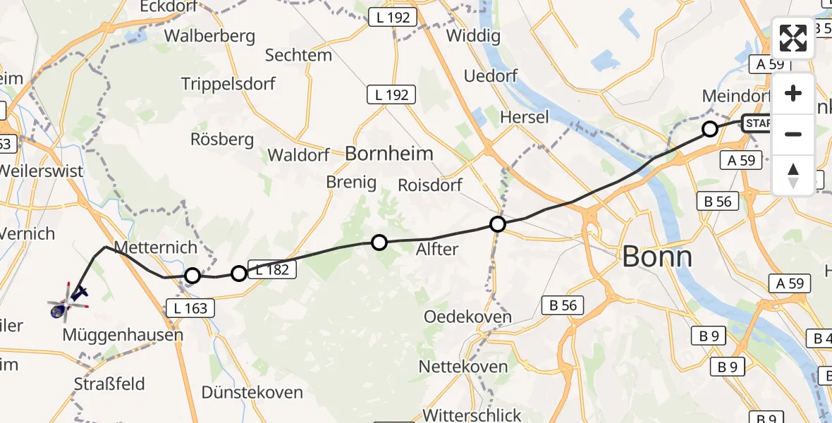 Flugroute Polizeihubschrauber Sankt Augustin - Weilerswist UL, 21 September 2026, 11:52