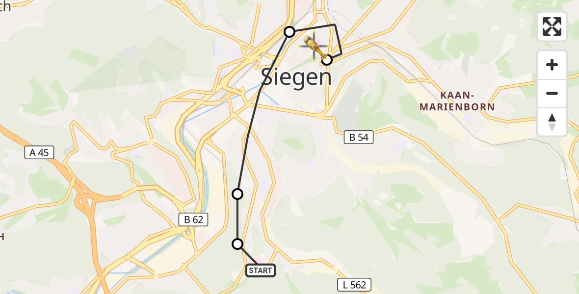 Flugroute Rettungshubschrauber Evangelisches Jung-Stilling Hospital - Marien Hospital Siegen, 21 September 2026, 12:04