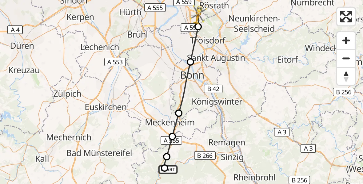 Flugroute Rettungshubschrauber Mayschoß - Köln Bonn Flughafen, 21 September 2026, 12:07