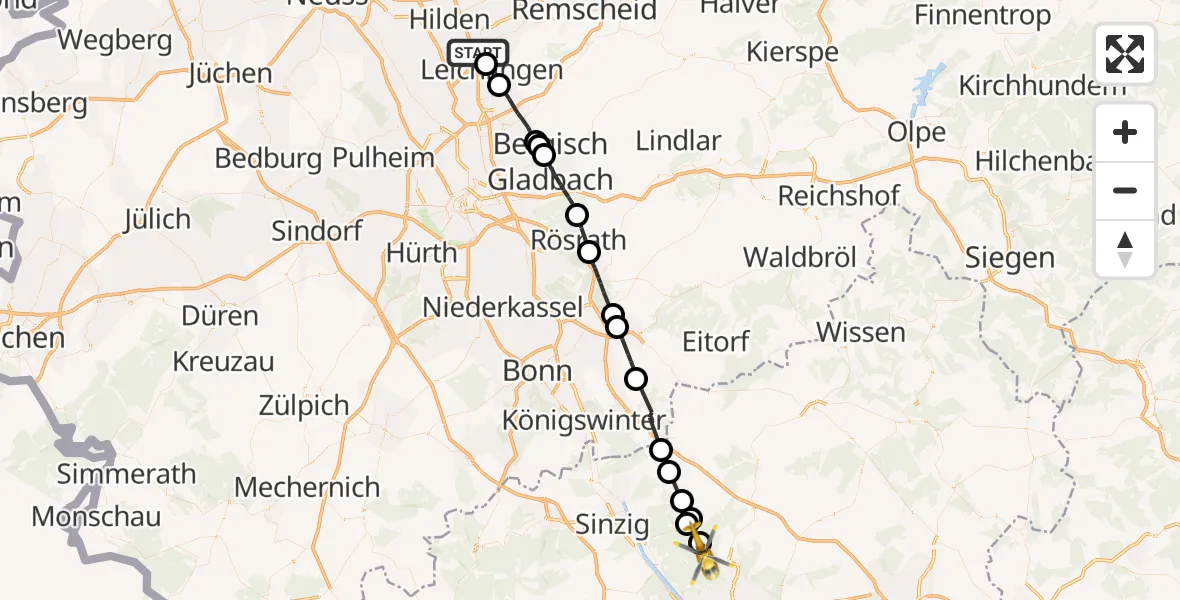 Flugroute Ambulanzhubschrauber Langenfeld (Rhld.) - Datzeroth, 21 September 2026, 12:09