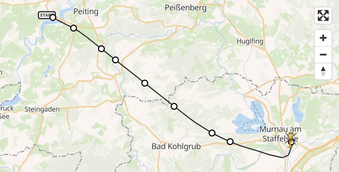Flugroute Rettungshubschrauber Altenstadt - Murnau Accident Hospital, 21 September 2026, 12:12