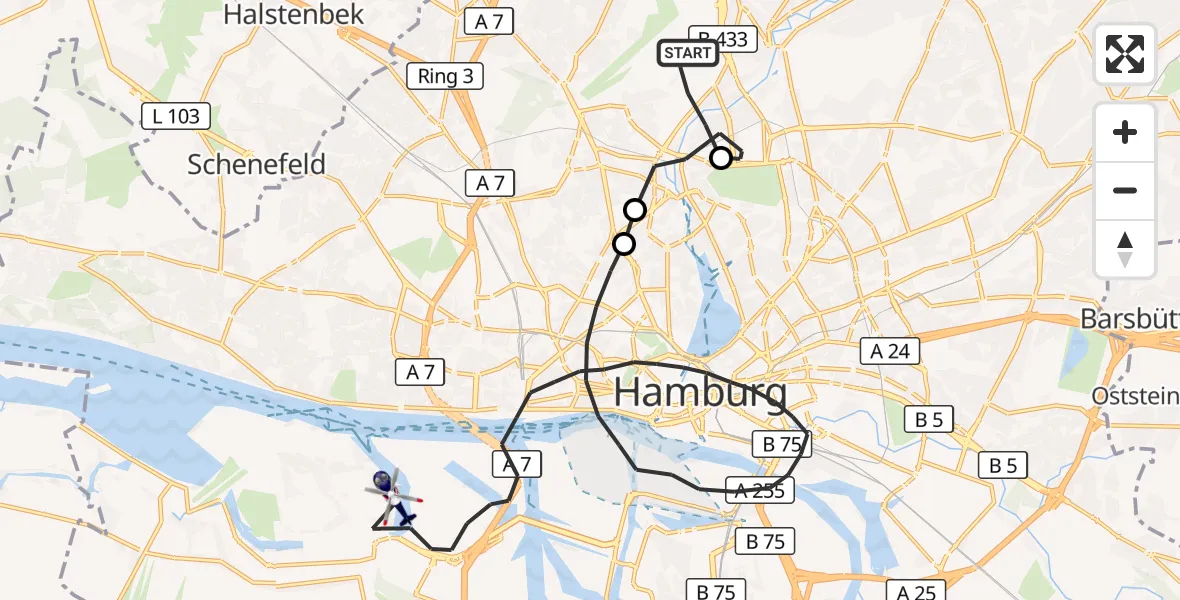 Flugroute Polizeihubschrauber Hamburg Helmut Schmidt Flughafen - Hamburg, 21 September 2026, 12:13