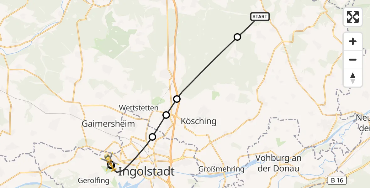 Flugroute Rettungshubschrauber Altmannstein - Ingolstadt Hospital, 21 September 2026, 12:14
