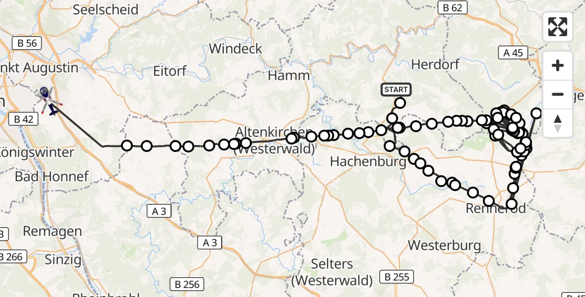 Flugroute Polizeihubschrauber Kausen - Königswinter, 21 September 2026, 12:15