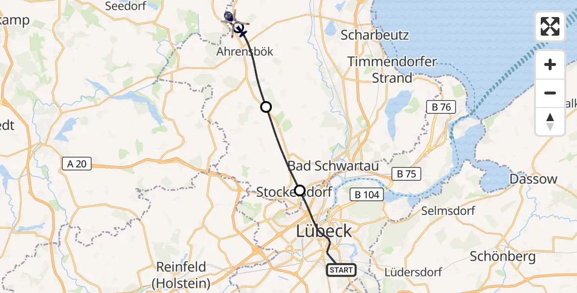 Flugroute Polizeihubschrauber Lübeck - Christoph 12 Luftrettungszentrum, 21 September 2026, 12:30