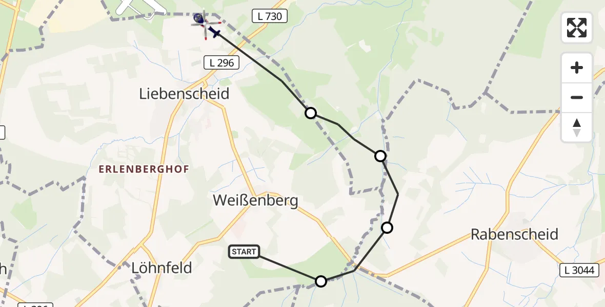 Flugroute Polizeihubschrauber Liebenscheid - Siegerland Flughafen, 21 September 2026, 12:31
