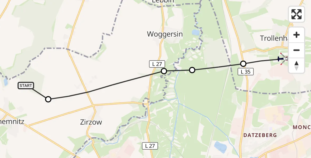 Flugroute Polizeihubschrauber Blankenhof - Neubrandenburg Trollenhagen Flughafen, 21 September 2026, 12:37