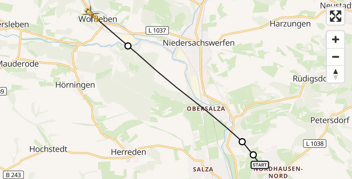 Flugroute Rettungshubschrauber Südharz Hospital Nordhausen - Ellrich, 21 September 2026, 12:37