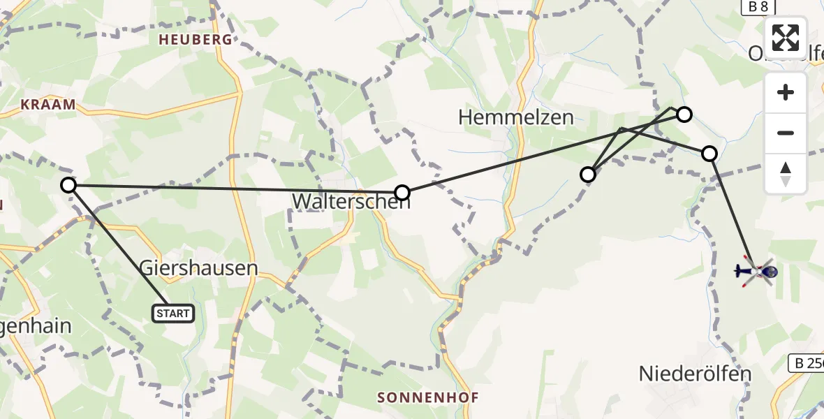 Flugroute Polizeihubschrauber Giershausen - Altenkirchen (Westerwald), 21 September 2026, 12:37