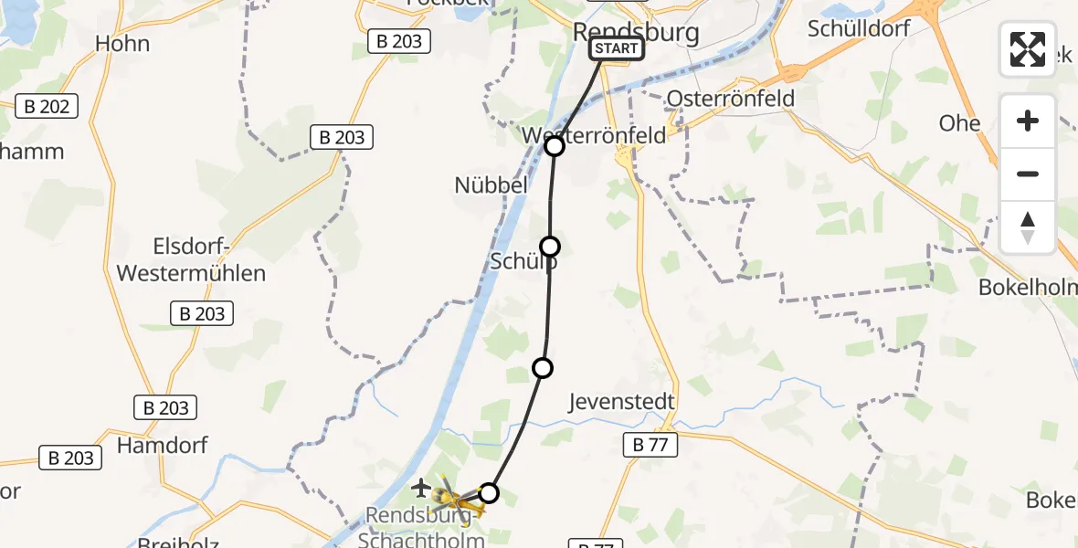 Flugroute Ambulanzhubschrauber Rendsburg - Hörsten, 21 September 2026, 12:39