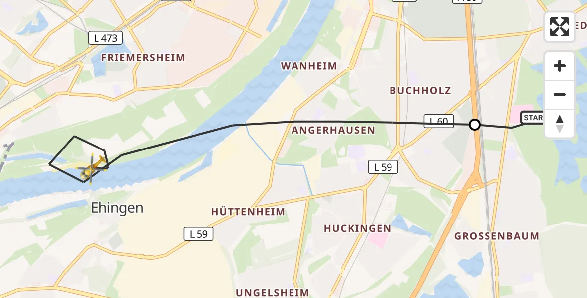 Flugroute Rettungshubschrauber Duisburg Air Rescue Hubschrauberlandeplatz (Christoph 9) - Duisburg, 21 September 2026, 12:40