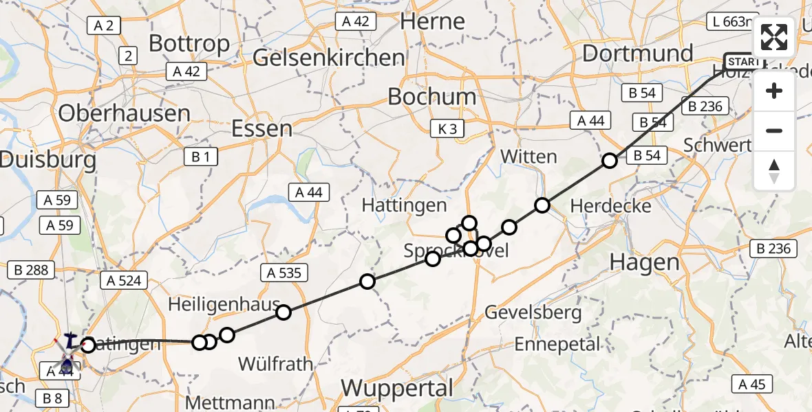 Flugroute Polizeihubschrauber Dortmund - Düsseldorf Flughafen, 21 September 2026, 12:43