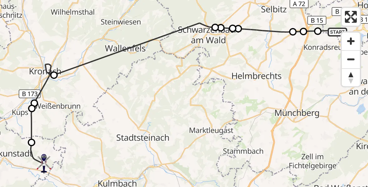 Flugroute Polizeihubschrauber Hof-Plauen Flughafen - Burgkunstadt, 21 September 2026, 12:45