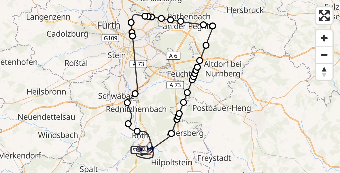 Flugroute Polizeihubschrauber Roth - Roth, 21 September 2026, 12:45