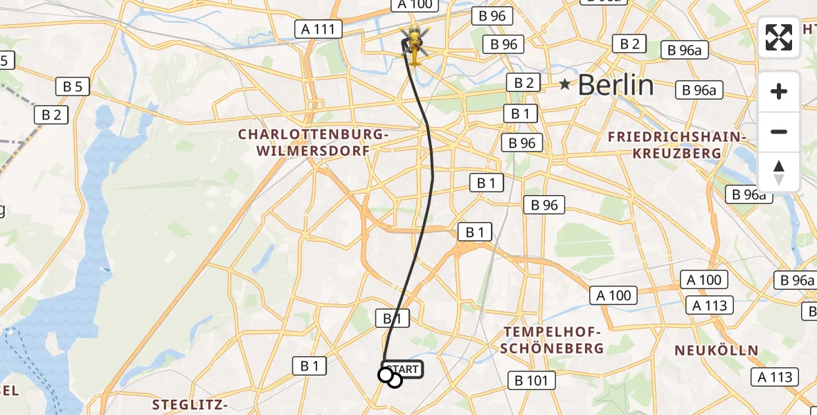 Flugroute Rettungshubschrauber Charité Clinic Benjamin Franklin Campus - Berlin, 21 September 2026, 12:52
