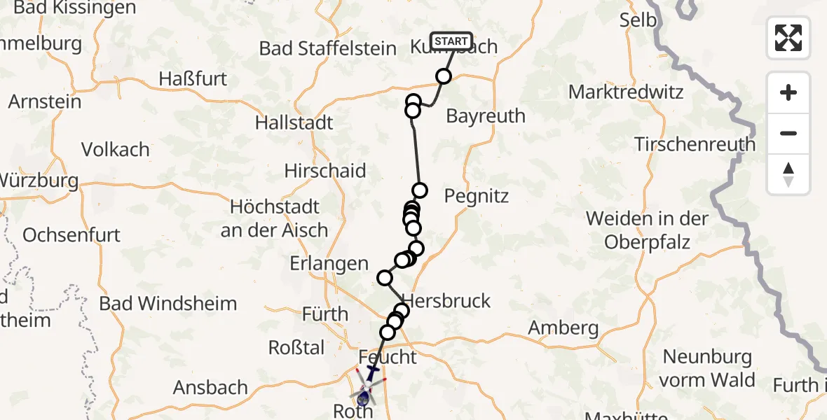 Flugroute Polizeihubschrauber Kulmbach - Schwanstetten, 21 September 2026, 13:09