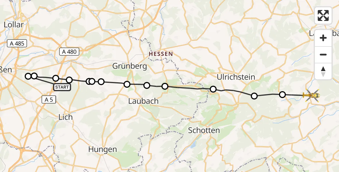 Flugroute Rettungshubschrauber Fernwald - Herbstein, 21 September 2026, 13:15