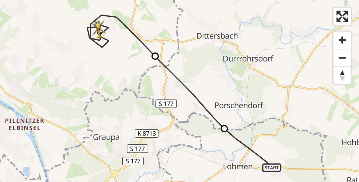Flugroute Rettungshubschrauber Lohmen - Dresden, 21 September 2026, 13:19