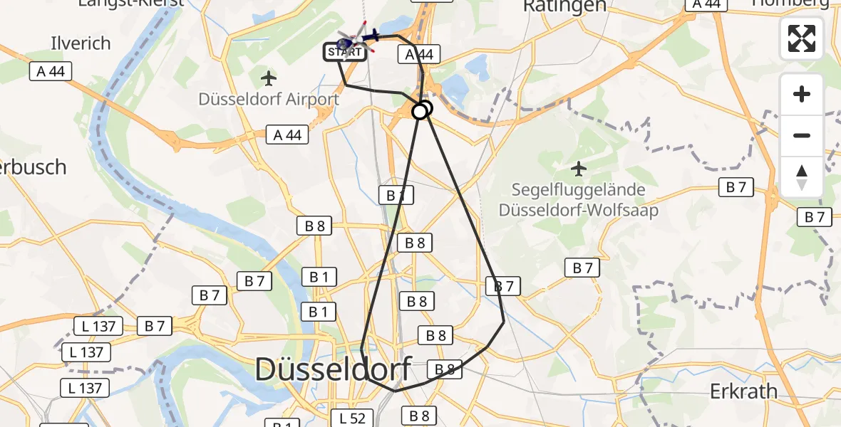 Flugroute Polizeihubschrauber Düsseldorf Flughafen - Düsseldorf Flughafen, 21 September 2026, 13:21