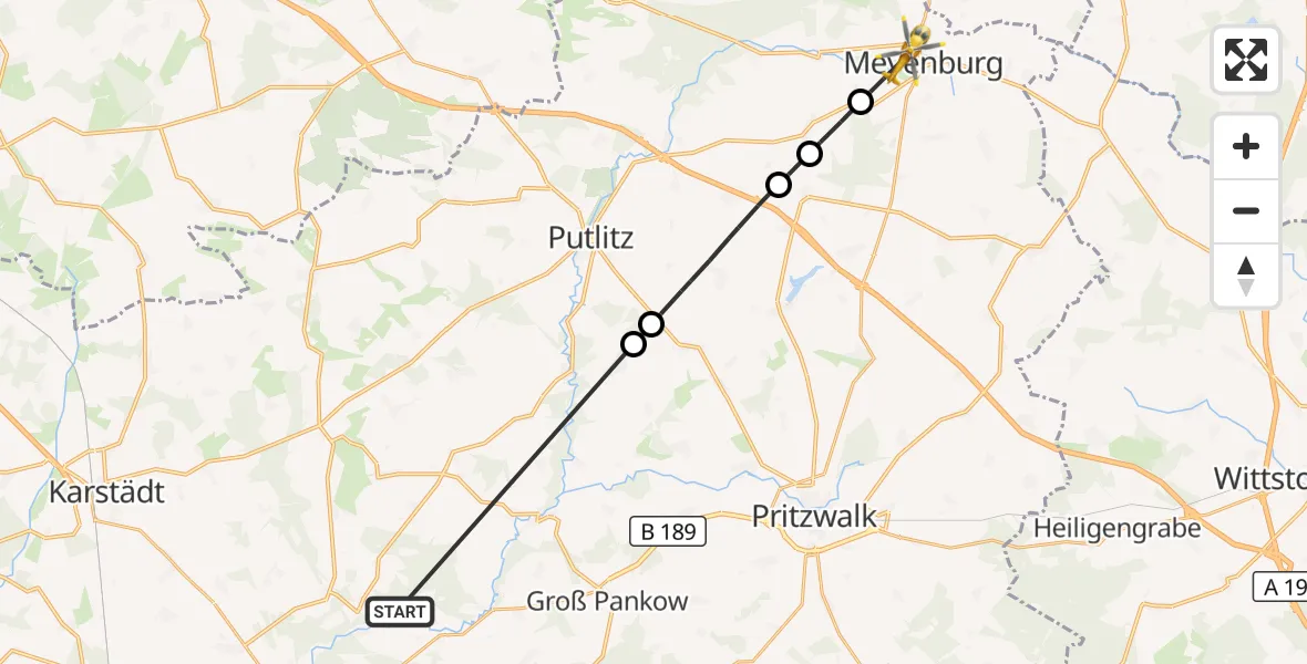 Flugroute Rettungshubschrauber Perleberg - Meyenburg, 21 September 2026, 13:22