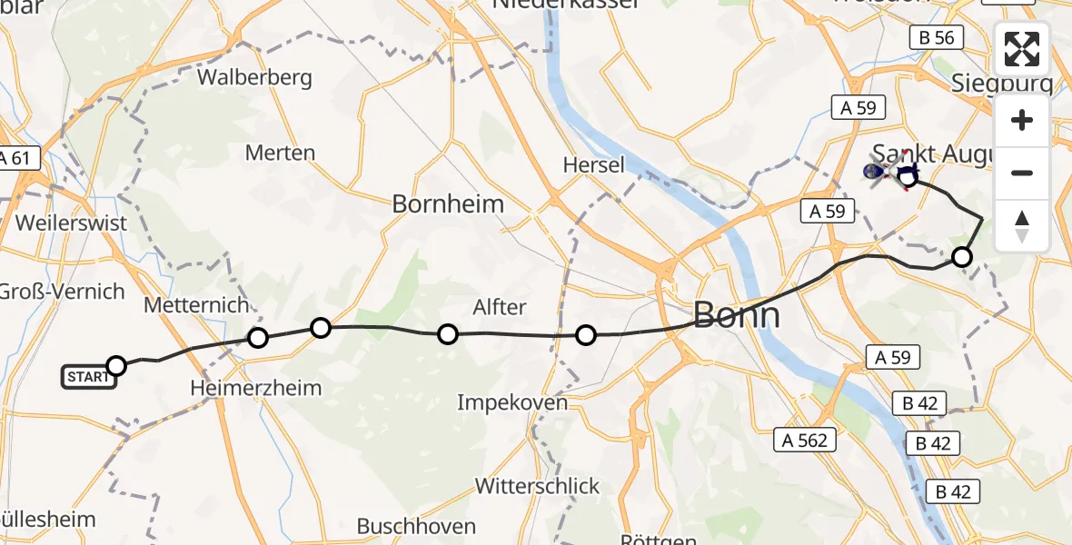 Flugroute Polizeihubschrauber Weilerswist UL - Bonn-Hangelar Flugplatz, 21 September 2026, 13:23
