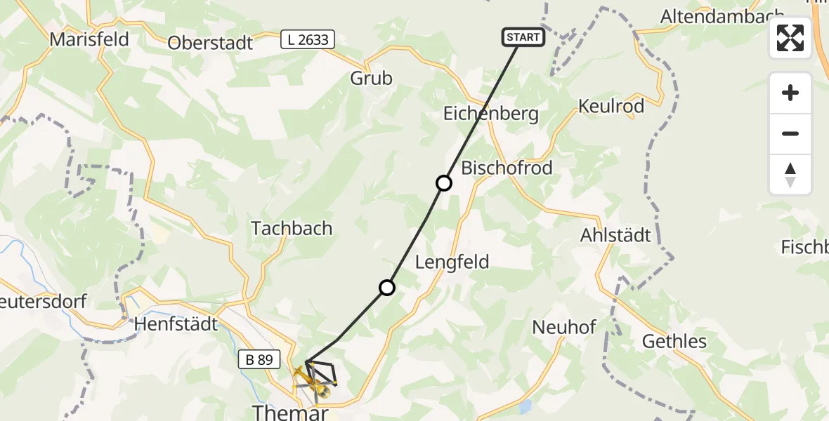 Flugroute Rettungshubschrauber Eichenberg - Themar, 21 September 2026, 13:23